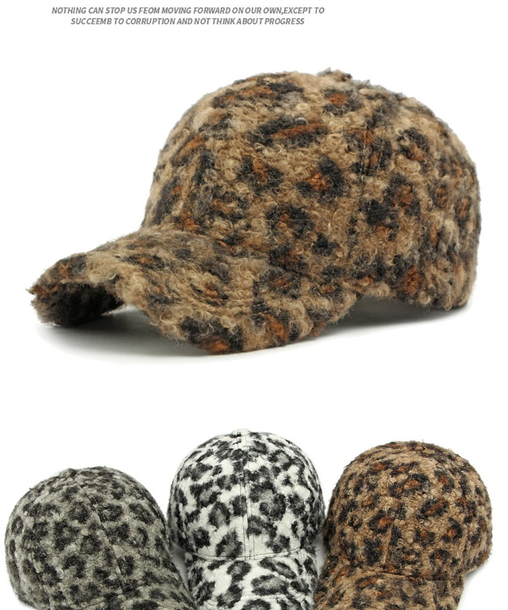 HT5003 Dicke warme Baseballkappe mit Leopardenmuster, für Herren und Damen, verstellbare Hysteresenkappe, männlich und weiblich, 6 Panels, Winter-Baseballmütze – Detail 2