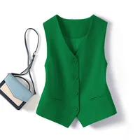 Gilet pour femme 2026, nouvelle collection printemps-automne, coupe ajustée, couleur unie, poches, col en V, gilet court, vêtements pour femmes 2