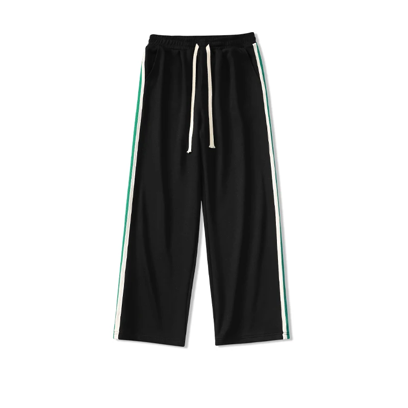 Men's Spring Autumn Wide Leg Drawstring Elastic High Waisted Casual Pockets Loose Striped Trousers Fashion Office Lady Pants