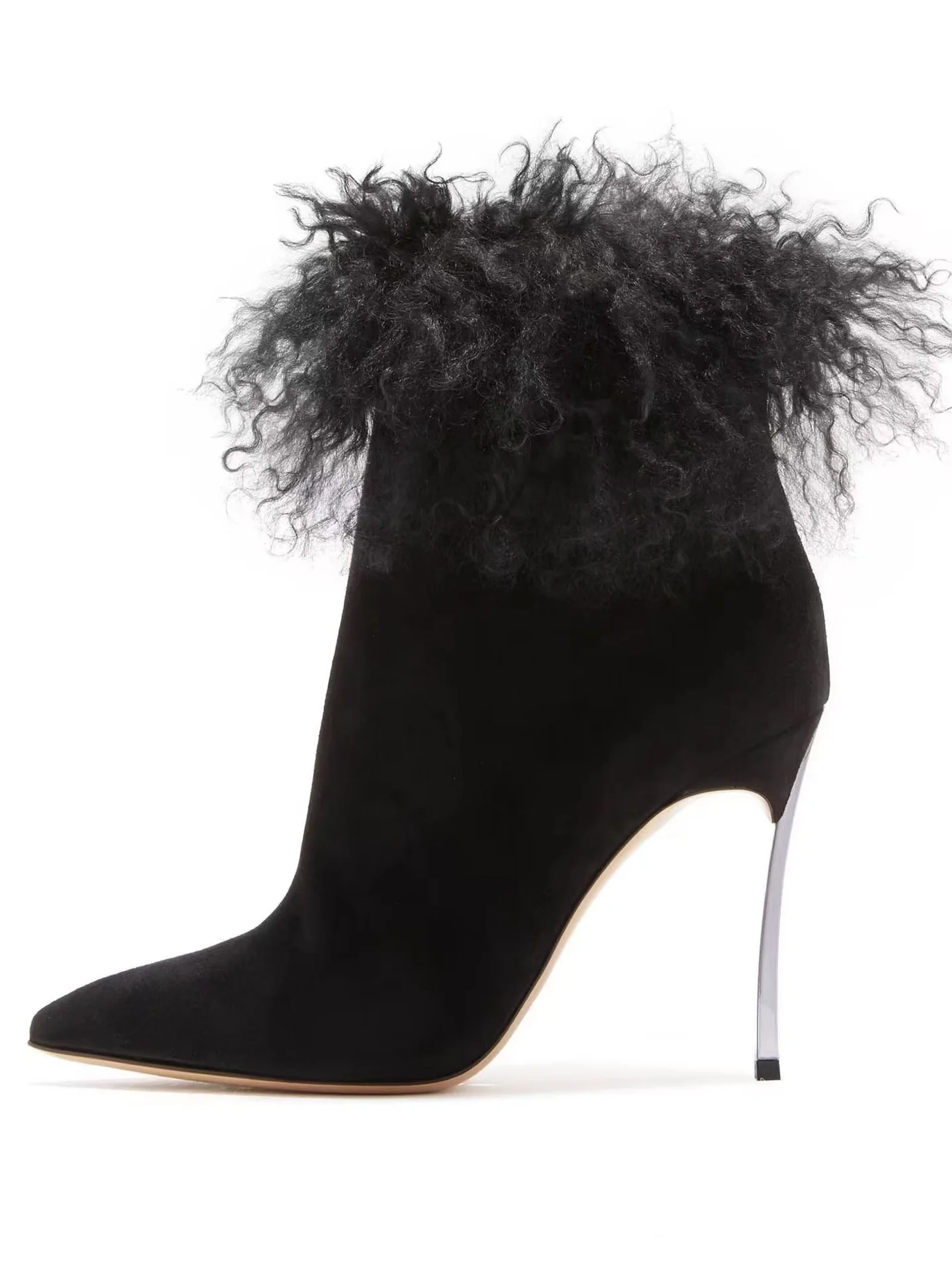

Sexy Pointed Toe Ankle Boots Woman Feather Decor Stilettos 2023 New Black Thin High Heels Boots Autumn Winter Catwalk Show Shoes