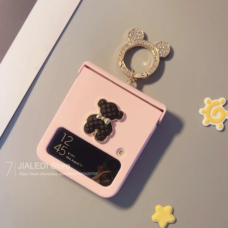 Rhinestone Ring Cute Rabbit Hinge Phone Case Phone Case for Samsung Galaxy Z Flip 3 4 5 6 flip6 7 zflip5 Cover