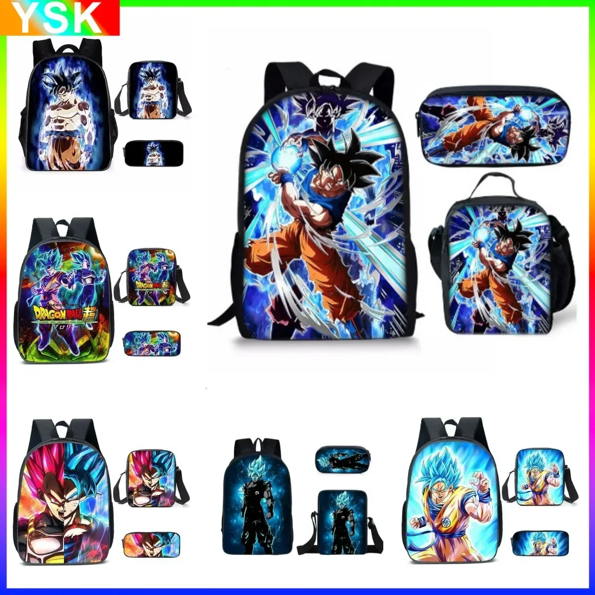 

3PC-SET New Dragon Ball Cartoon Anime Backpack Primary and Secondary School School Bag Backpack Children’s Best Birthday Gift