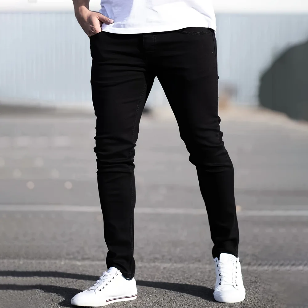 

Mens Jeans New Slim Fitting Denim Pants Elastic Waist New Slim-fit Pencil Pants Full Length Trousers