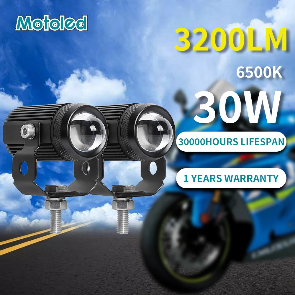 

Motoled 2Pcs Motorcycle LED Spotlight Headlight Dual Color Projectors Lens Lights Working Fog Lamp Bike Super Bright Headlamp