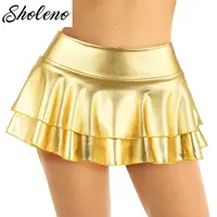 Clubwear Short Summer Women Mini Sexy Skirts Metallic Bodycon High Street Pleated Bottoms Pole Dance Raves Festivals Costume 1