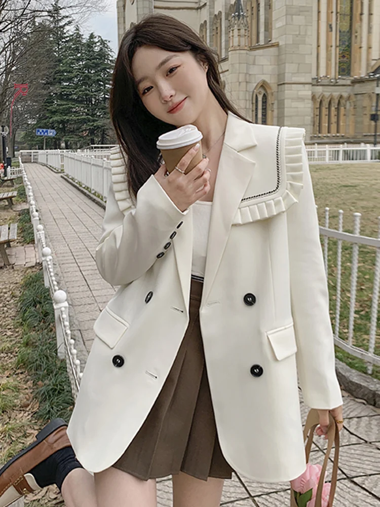 

LANMREM Designer Spliced Blazer Coat For Women Single Breasted Long Sleeves Solid Fashion Tide Coats 2023 Autumn New 2YA4009