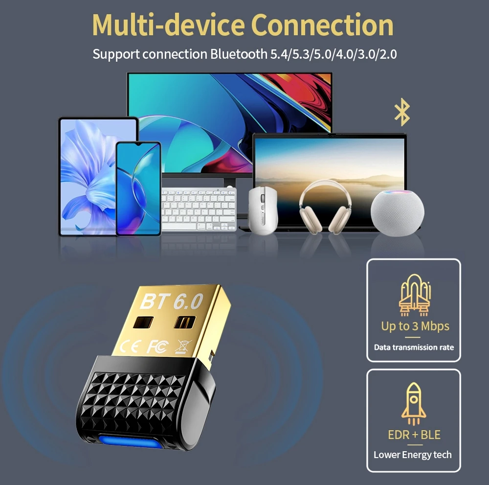 블루투스 6.0 어댑터 무선 오디오 송신기 수신기 자동차 헤드폰 스피커 용 USB 동글 Windows 8.1/10/11 드라이버 무료