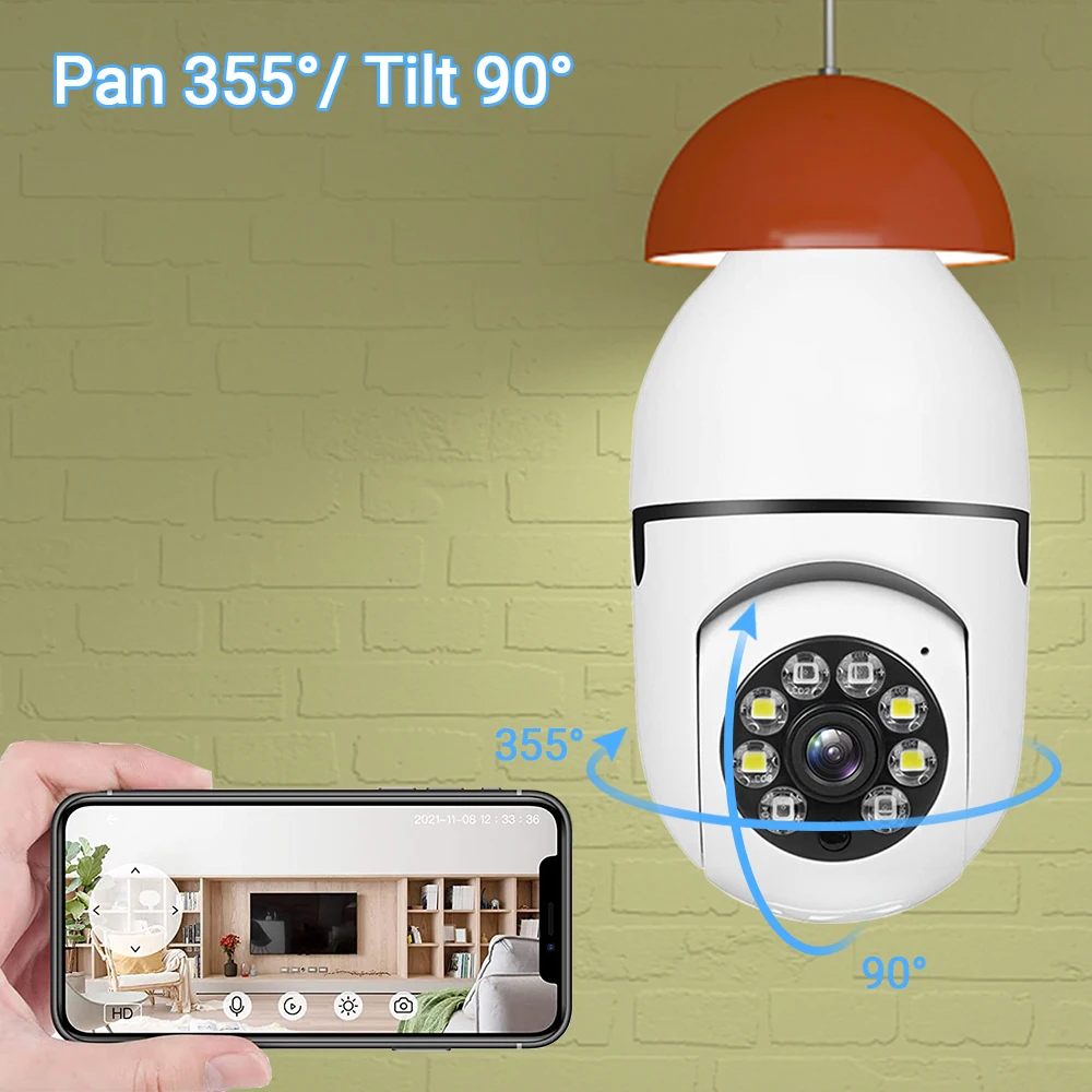 4MP E27 Bulb Camera WiFi Indoor Video Surveillance Home Security Full Color Night Vision AI Auto Human Tracking ICSEE APP 1080P 5