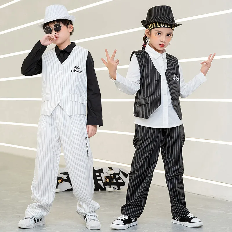 Kinder Performance Kostüm Bühnenoutfit für Hiphop Tanzkleidung Jungen Mädchen Jazz Breaking Street Dance Westen
