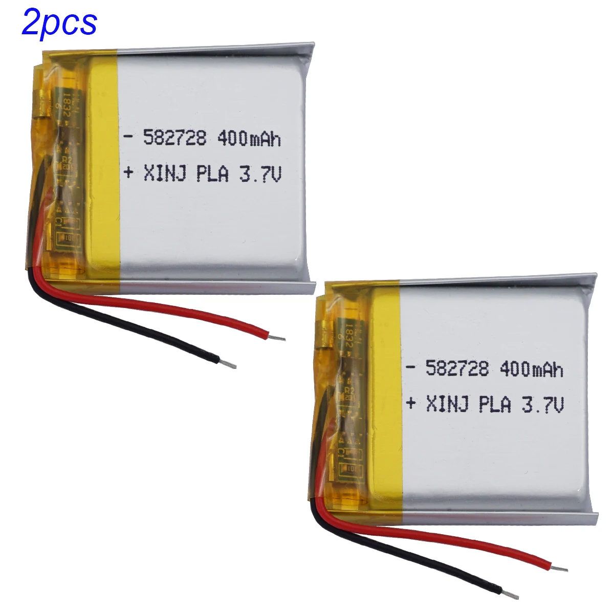 

2Pcs 3.7V 400mAh Rechargeable Replacement Lipo Battery 582728 For GPS MP4 Player Watches Bluetooth Speaker DashCam Smart watch