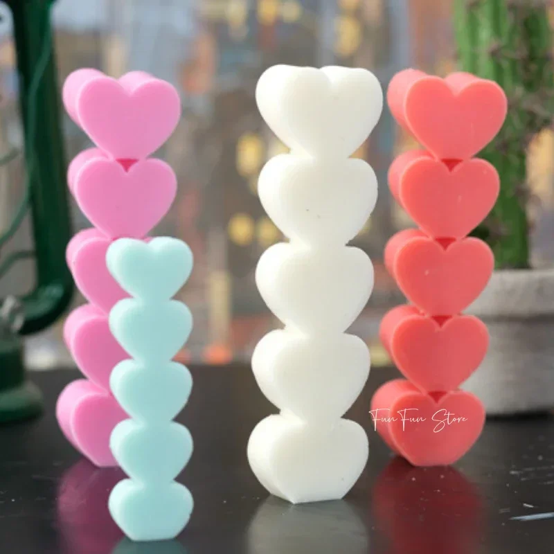 5 Cavity Love Heart Silicone Candle Mold Stacks of Love Shape DIY Aromatherapy Plaster Home Decor Handmade Candle Resin Molds