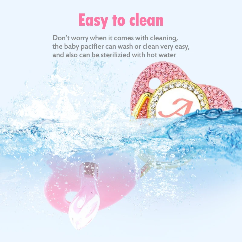 26 Letter Silicone Pacifier Gemstone Pacifier Chain Soft Anti-bite Soothing Sleeping Safe and Durable Soft Easy Sucking