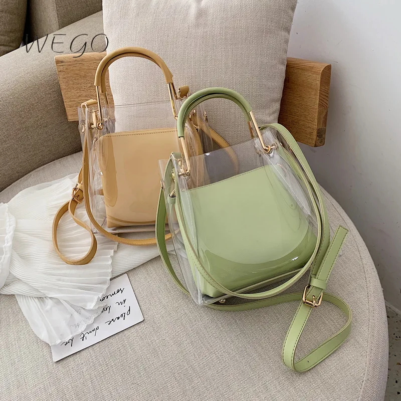 

Transparent Handbag Mother Bag New Fashion Fresh Single Shoulder Diagonal Jelly Hand Bags 2 IN 1