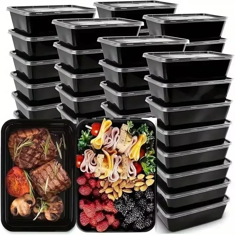Disposable Food Container Black Takeout Lunch Box with Lid for Fruit Salads Sandwiches Kitchen Fridge Storage Catering Supplies