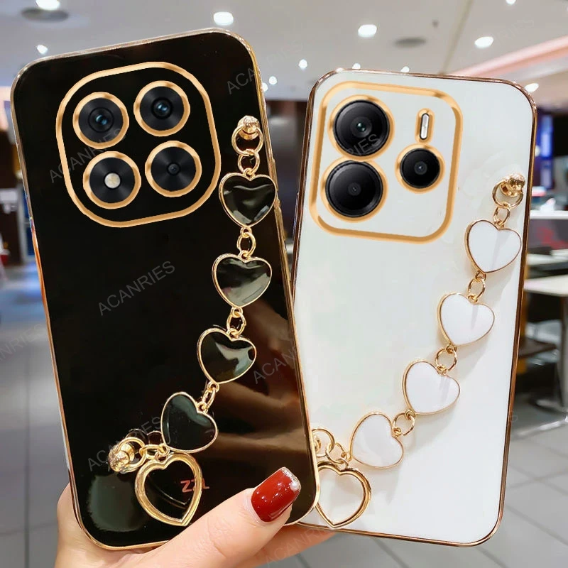 Luxury Plating Love Heart Bracelet Chain Soft Back Phone Case
