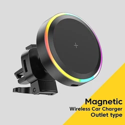 Fast Charging Magnetic Wireless Car Charger with RGB LED Light and Universal Air Vent Phone Holder (Outlet type)