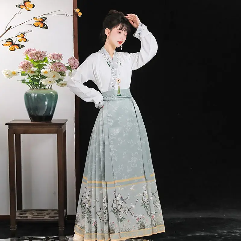 

Yourqipao Ancient Hanfu Chinese Style Costume Mamianqun Ming Dynasty Weaving Gold Horse Face Skirt Traditional Clothing