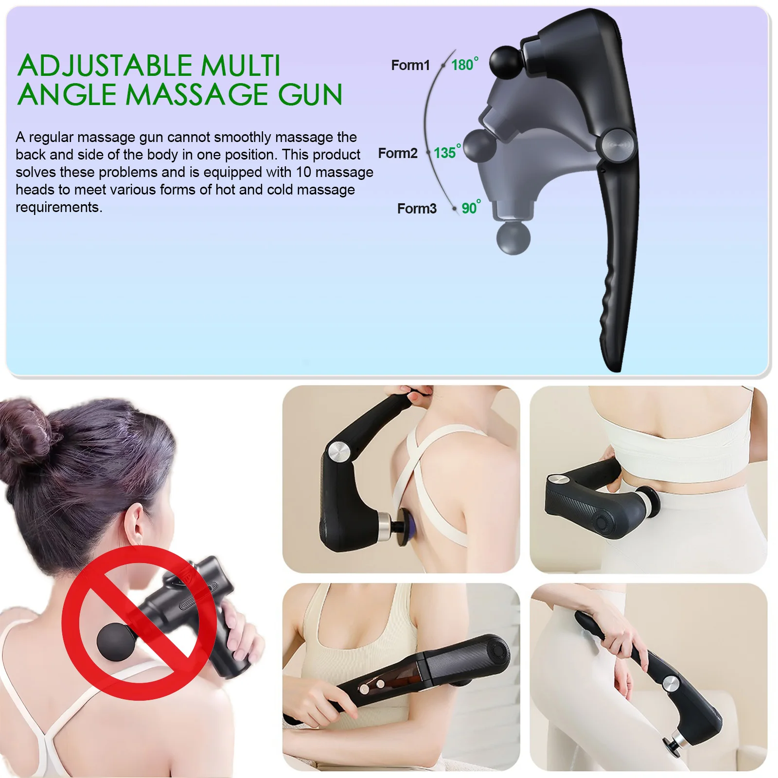 Fascia Gun Massage with Hot and Cold Heads Adjustable Angles Massager Gun for Percussion Back Muscle Neck Body Fitness