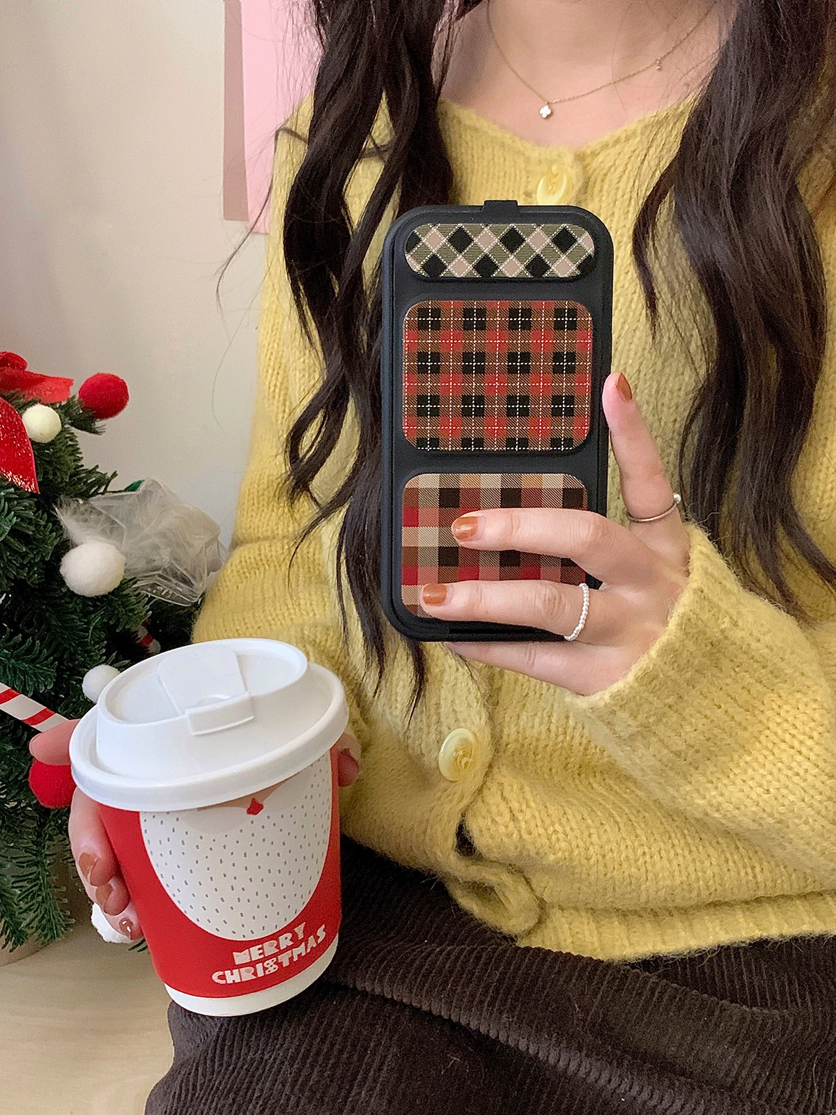 Luxus überprüft kreative klappbare Leder halter Rückseite für iPhone 12 13 14 15 Pro Max Gleit linsen schutz Gitter Telefon hülle – Detail 7