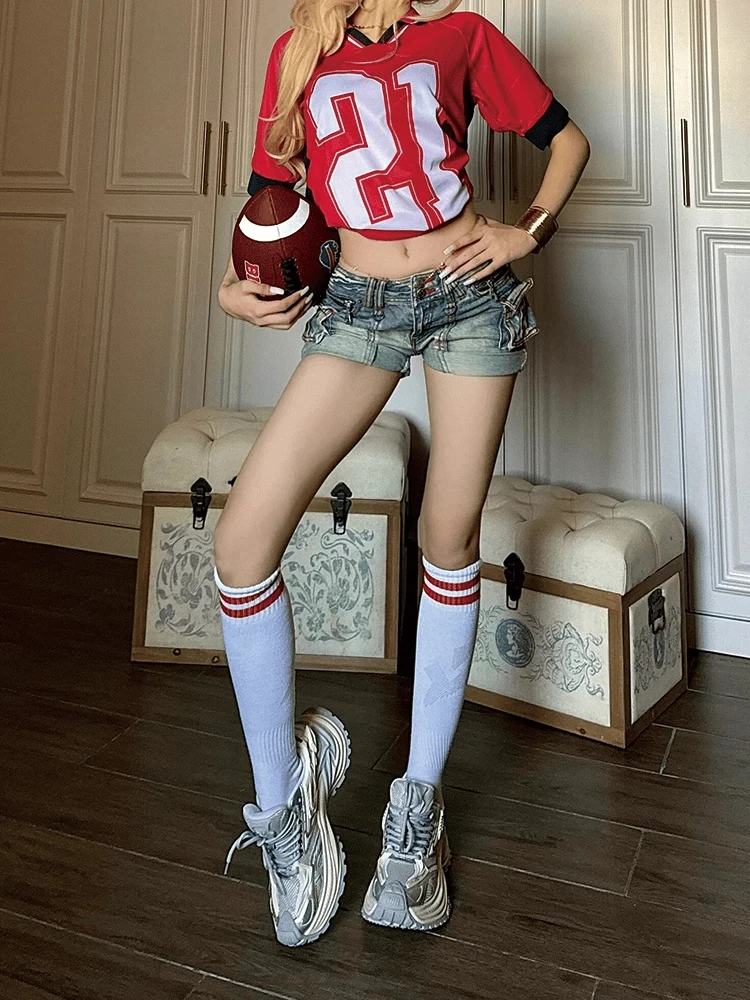 Summer Women 2000s Gyaru Jean Shorts Low Rise Denim Hot