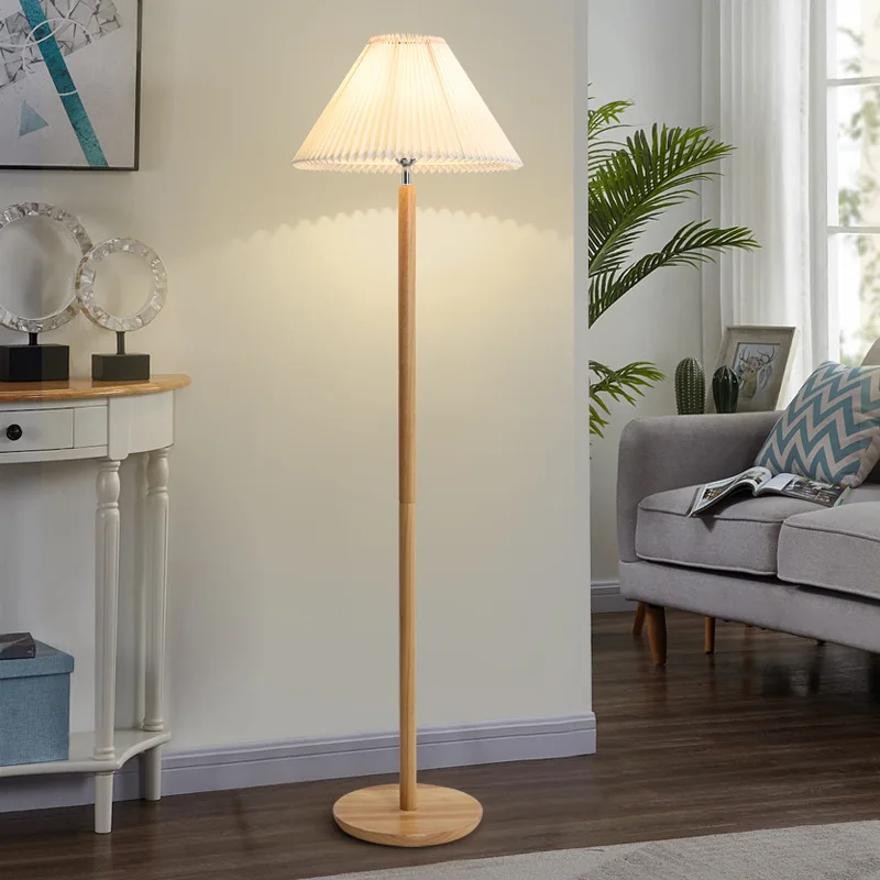 

American Retro Log Pleated Floor Lamp Ins Living Room Sofa Decorative Atmosphere Light Bedroom Bedside Standing Lamp