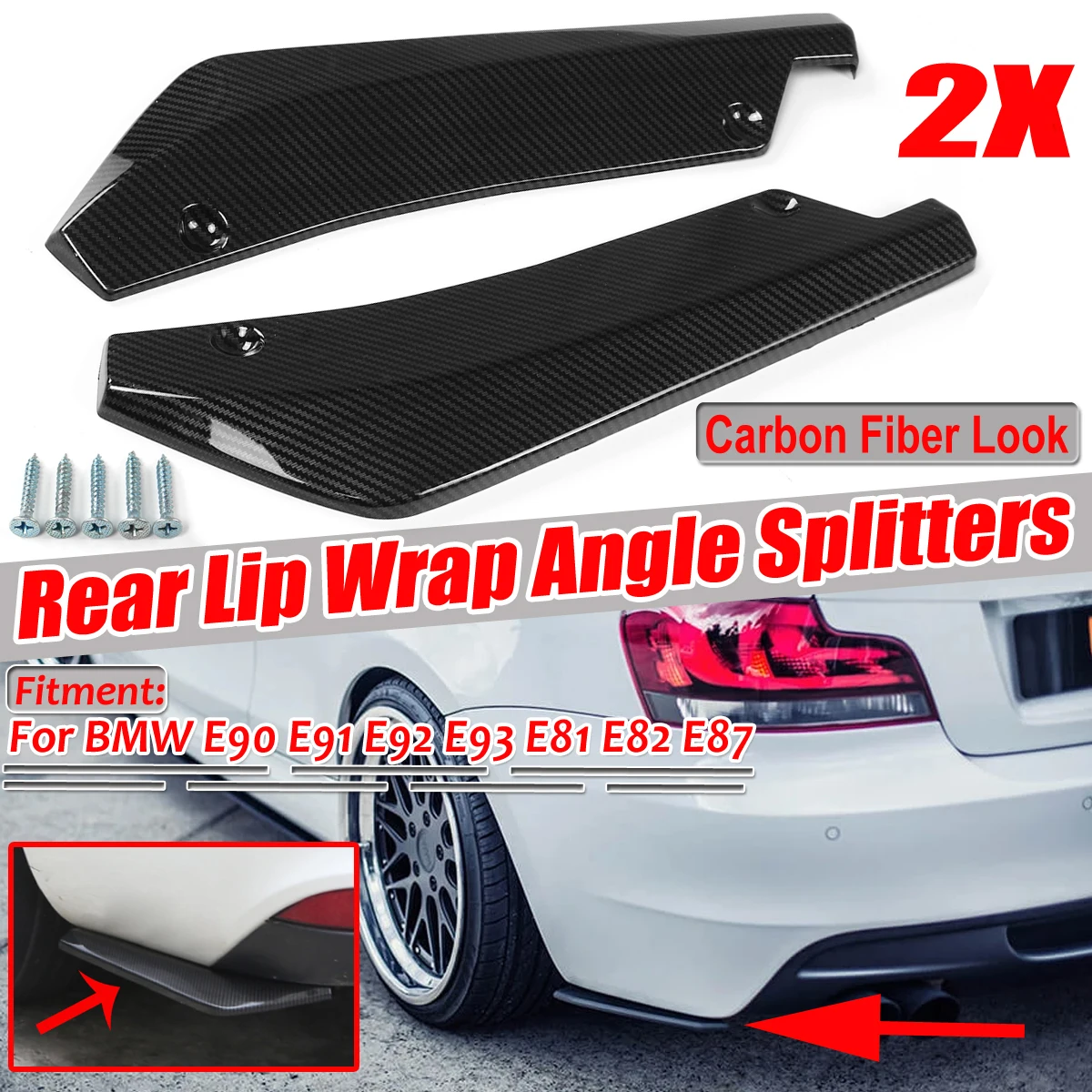 Rear Bumper Lip Wrap Angle Diffuser Splitter Canard 2Pcs For BMW X5 X7 E46 E91 E90 E93 E81 E82 E87 E60 E65 Bumper Lip Decoration Car Bumper Spoiler Bumper Lip Car Rear Bumper Lip