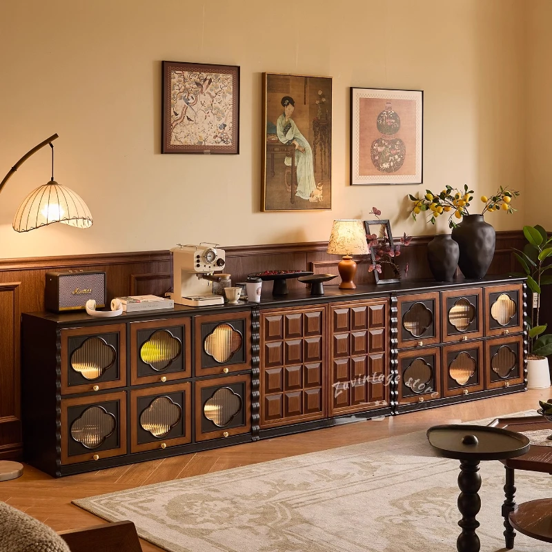 French Vintage Solid Wood TV Stand Cabinet Modular Storage Unit Mid Century Modern Floor Cabinet Furniture Living Room Home