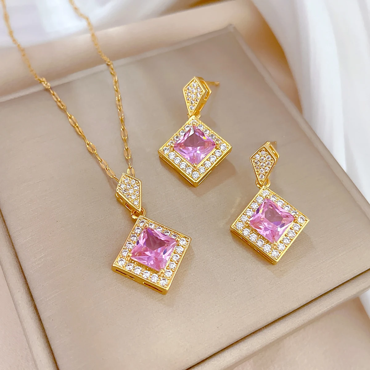 Geometry Square Necklace Earrings Bracelet Jewelry Set Ladies Jewelry Bridal Accessory Set jewelry sets jewelry set