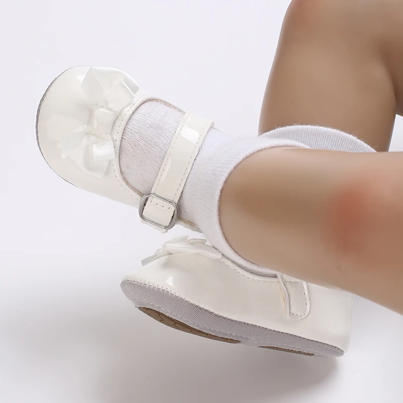 0-18 Months White Neonatal Soft Sole Girl Baby Upper PU Non Slip Rubber Sole Cute Princess Shoes Baby Walking Shoes 6