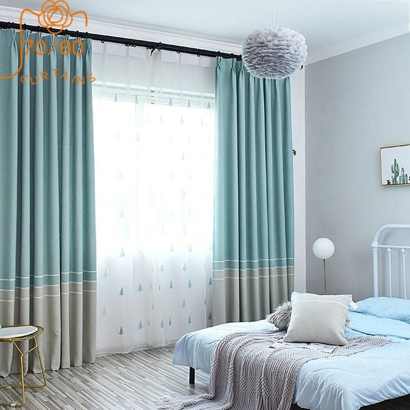 Cortinas simples con estampado de tiras horizontales azul gris de niños, sala de dormitorio, balcón, decoración personalizada|Cortinas| - AliExpress