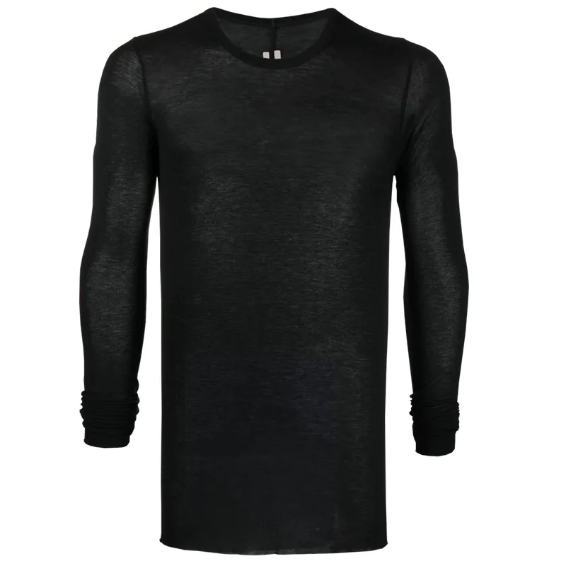 

High Street Rick Men Long Sleeve T-Shirts Women Bottom Shirts Ro Owens Black Slim Long Sleeve Wool Bottom Shirt