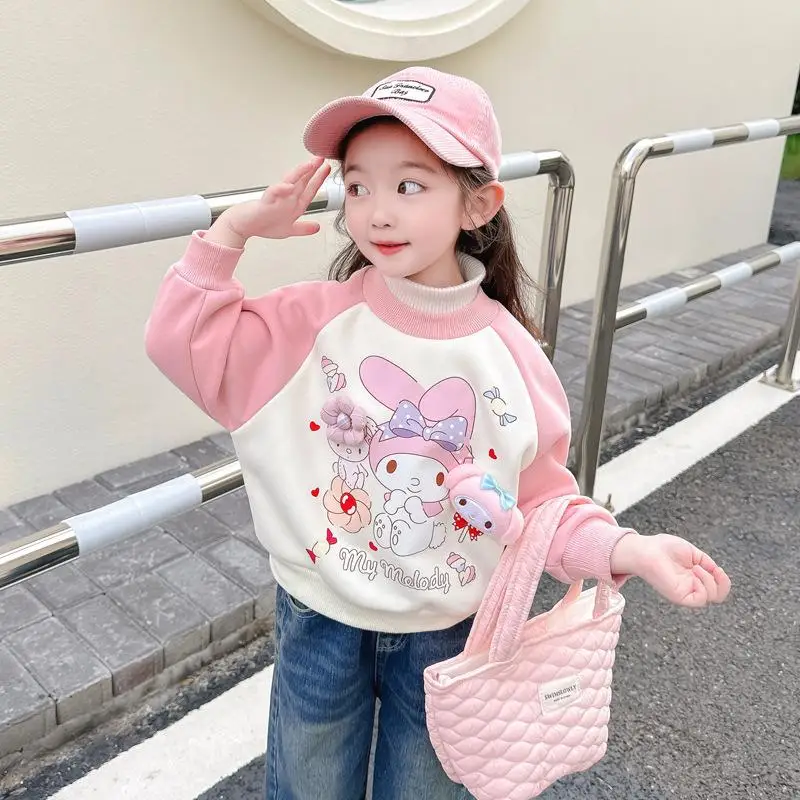 

Sanrio Kuromi Mymelody детский пуловер костюм аниме мультфильм кавайные девочки Детские милые зимние теплые флисовые утепленные повседневные с длинным рукавом