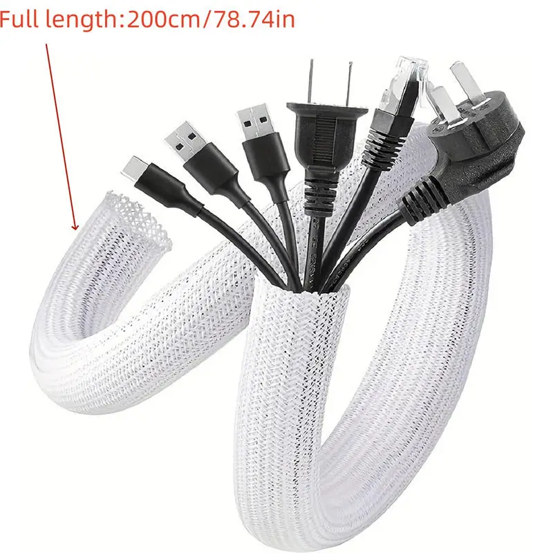 2M Braided Cable Sleeve PET Nylon Wrapping Cable Casing Cable Sleeves Wire for Desk PC TV Wire Protector Cable Wrap Cover