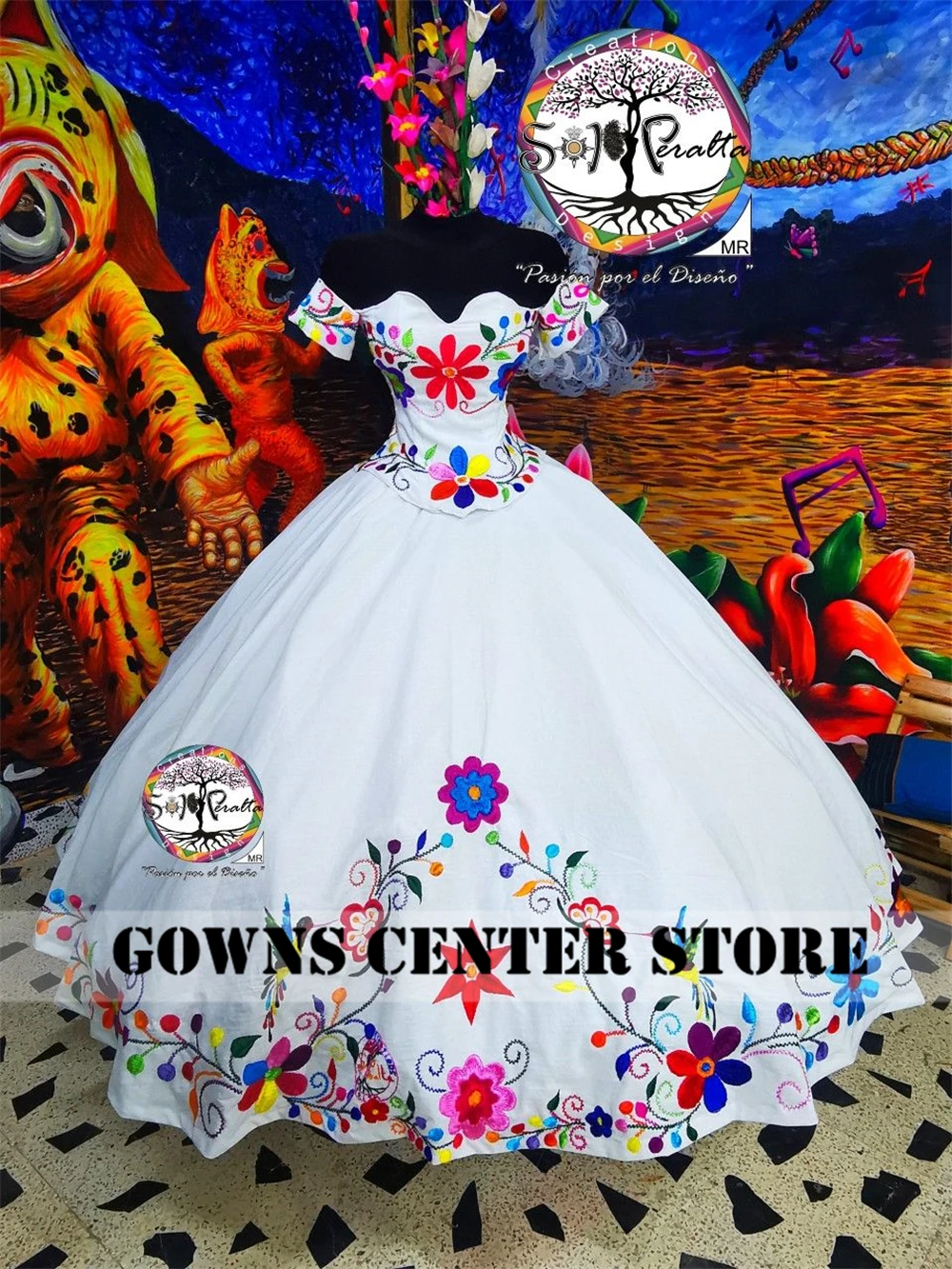 White Satin Mexican Charro Embroidery Quinceanera Dresses Off The Shoulder vestido de 15 anos Made Sweet 16 XV Prom Gowns
