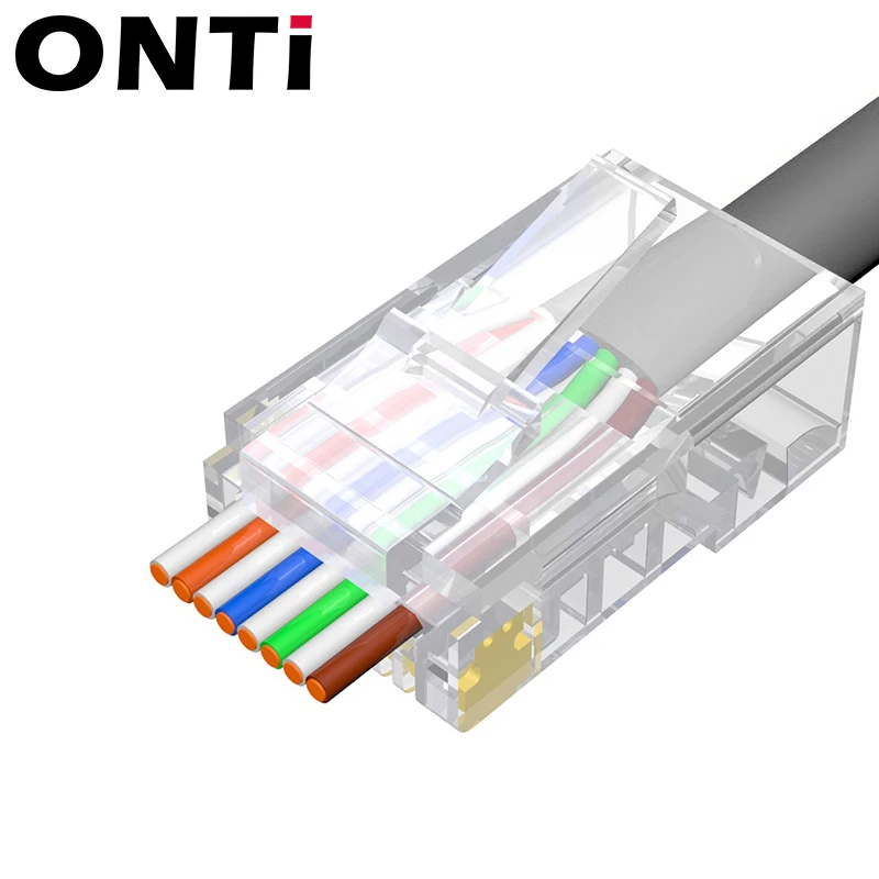 ONTi 10/50pcs CAT6 CAT5E Pass Through RJ45 Modular Plug Network Connectors UTP 50μ Gold-Plated 8P8C Crimp End for Ethernet Cable