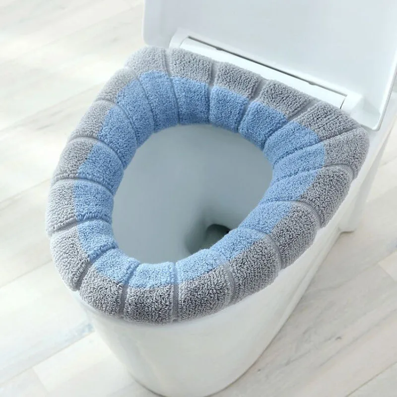 Winter Warm Toilet Seat Cover Closestool Mat 1Pcs Washable Bathroom Accessories Knitting Pure Color Soft O-shape Pad Toilet Seat