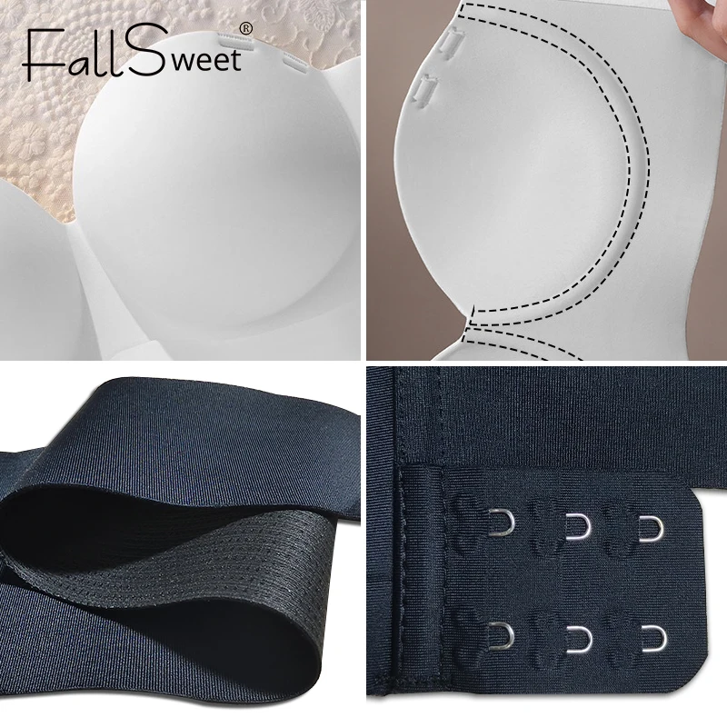 Reggiseno push up senza spalline FallSweet per donna Reggiseni tubolari antiscivolo senza schienale con fibbia laterale Intimo sportivo bralette senza fili - immagine 5