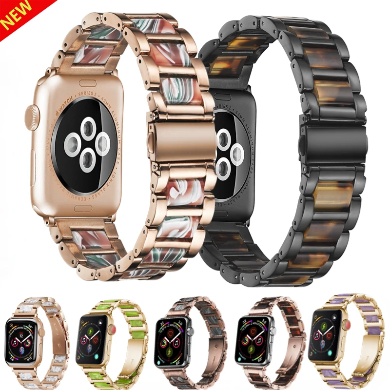 Resin+Metal Strap For Apple Watch 49mm 45mm 44mm 42mm 41mm 40mm 38mm Solid Resin Bracelet Wristband iWatch Ultra 8 7 6 5 4 3 SE