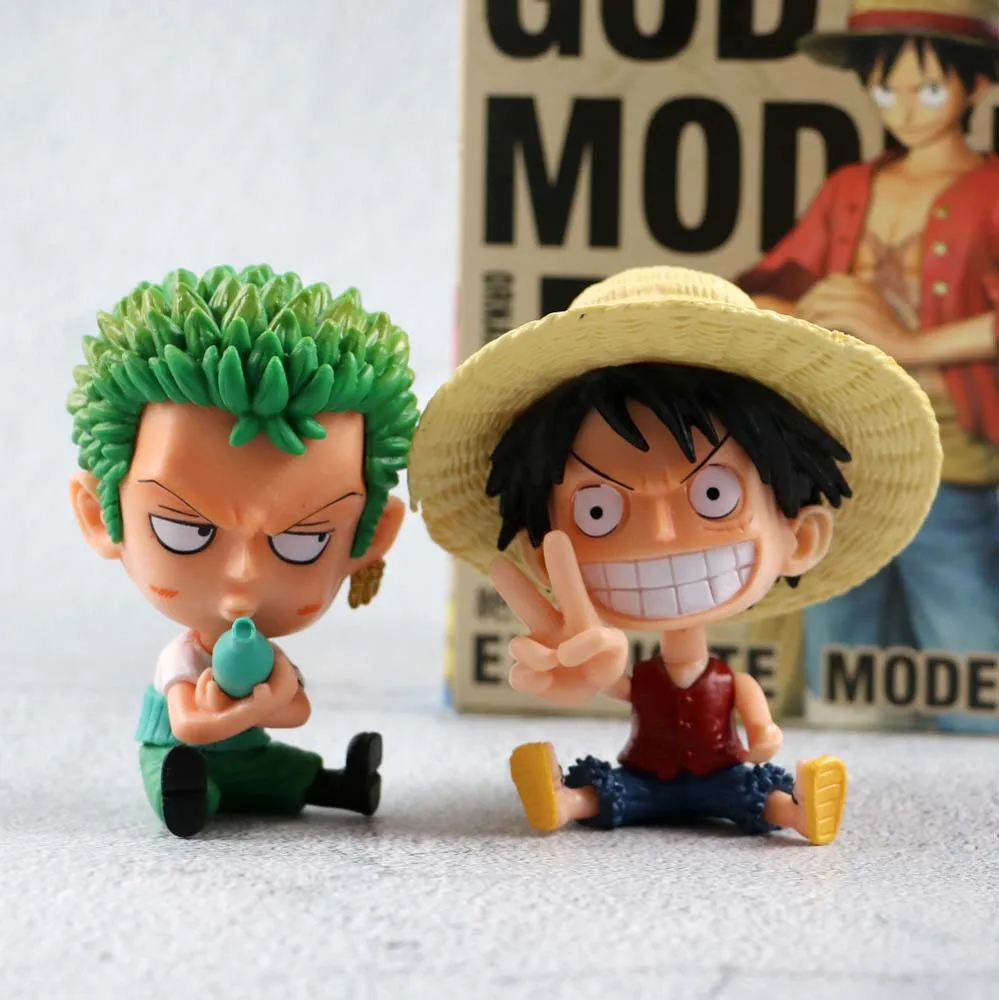 

8cm Q Version Anime One Piece Figure Toys Luffy Roronoa Zoro Action Figural Kawaii Doll Car Decoration PVC Model Kids Gifts