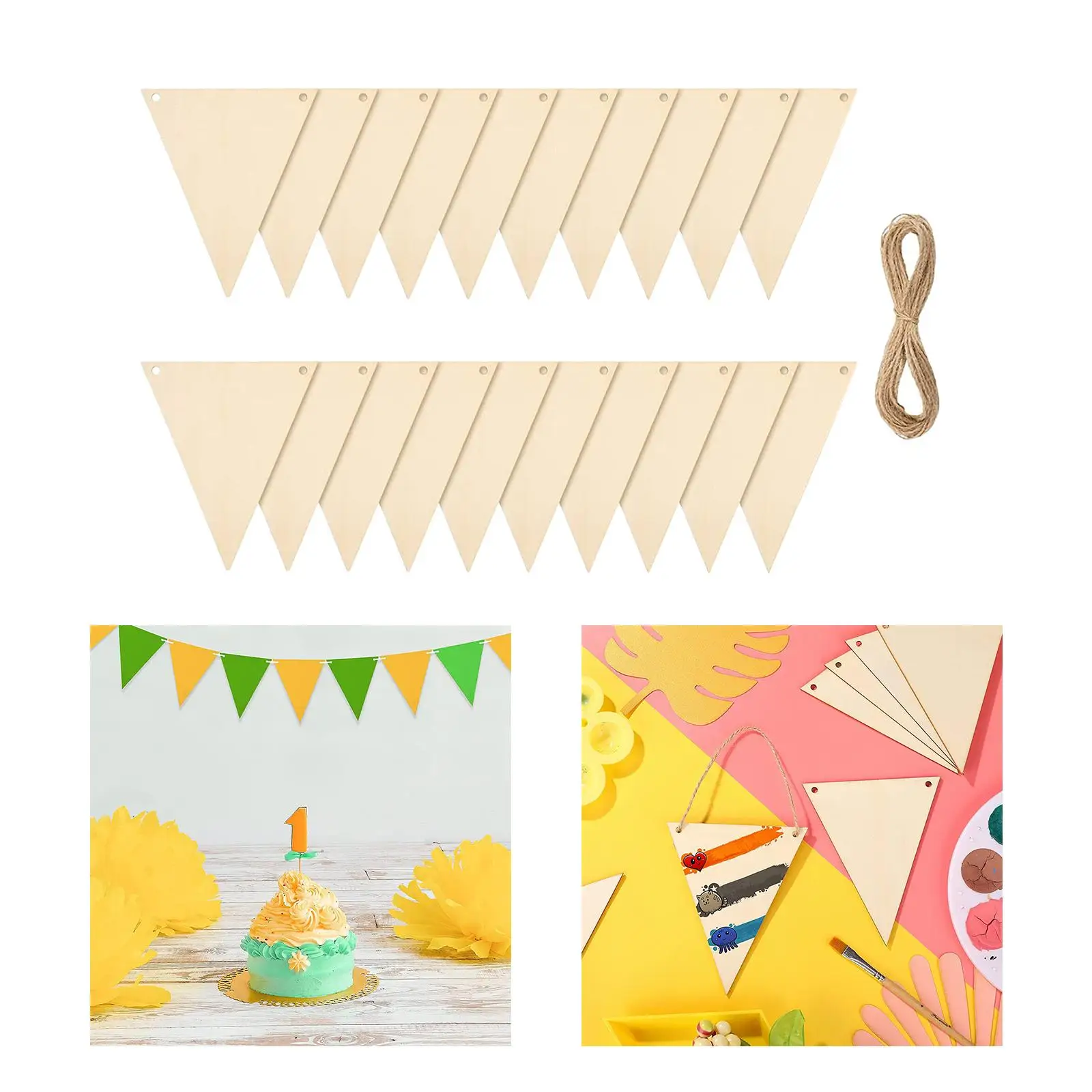 20 Pieces Pennant Banner Triangle Flags DIY Craft Garland Wood Unfinished