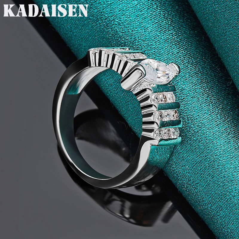 KADAISEN خاتم فضة 925 زركون بيضاوي للنساء