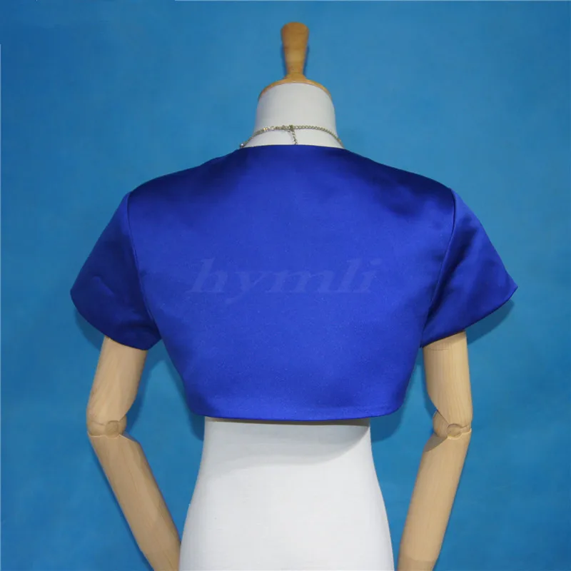 Royal Blue Satin Bolero Jacket Bridal Shrug Evening Cover Up Short Sleeve in S M L XL 2XL 3XL