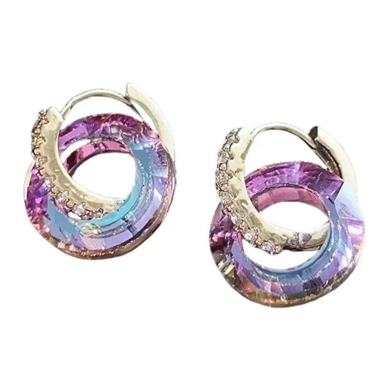 New Shiny Crystal Round Earrings for Women Light Luxury Temperament Stud Earrings Female High-end Loop Earrings Caja Misteriosa