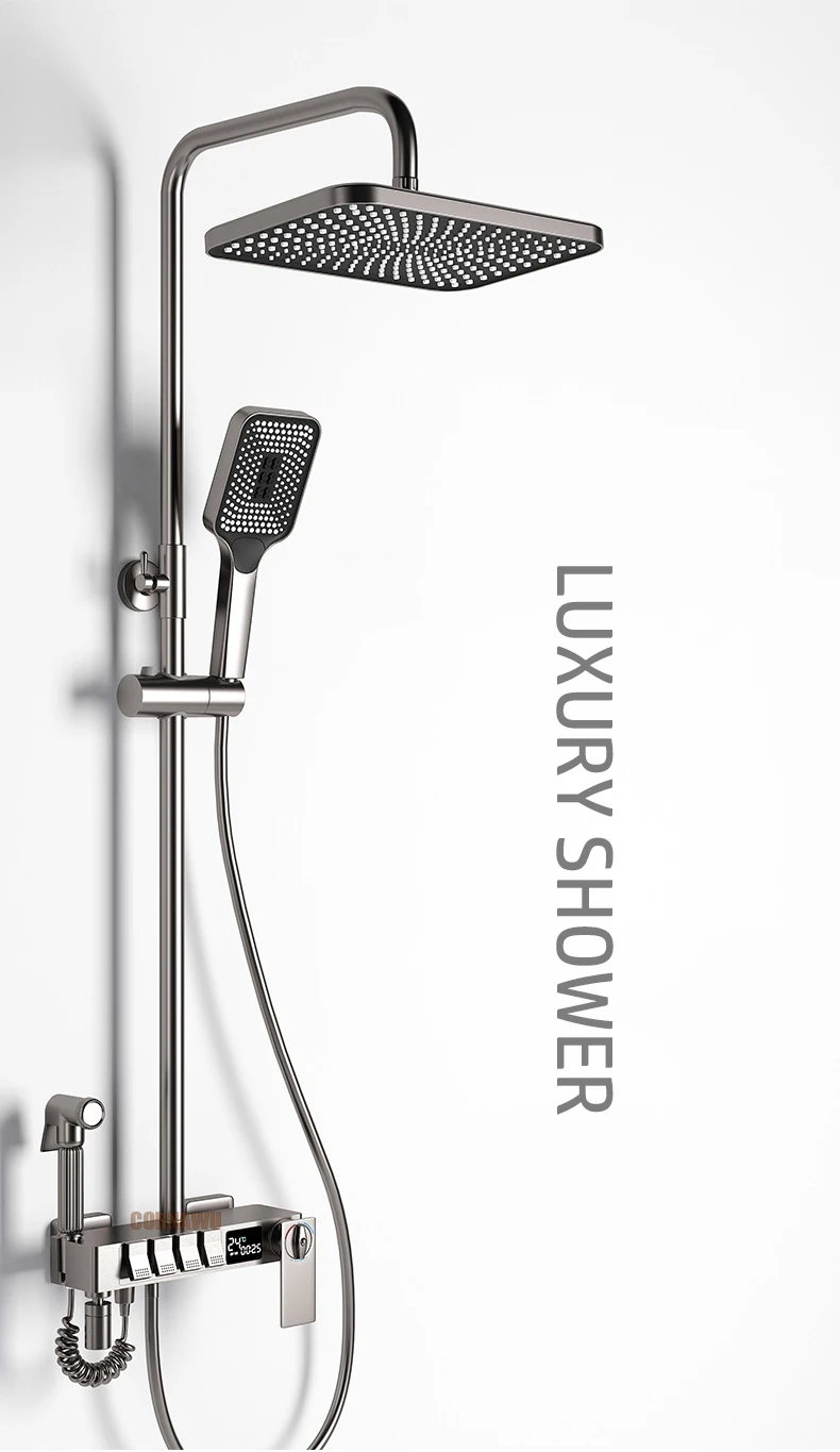 Description Picture 2 of itemLED Digital Rain Shower Faucet Bathroom Hot Cold Thermostatic Mixer Shower System Bathtub Wall Mount SPA Rainfall Piano Faucets