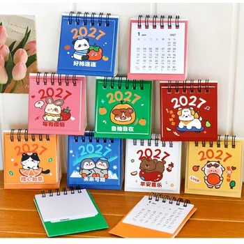 Calendario da Tavolo Creativo Mini 2027, Calendario a Spirale Doppia con Disegni Cartoon, Pianificatore Mensile per Casa e Ufficio