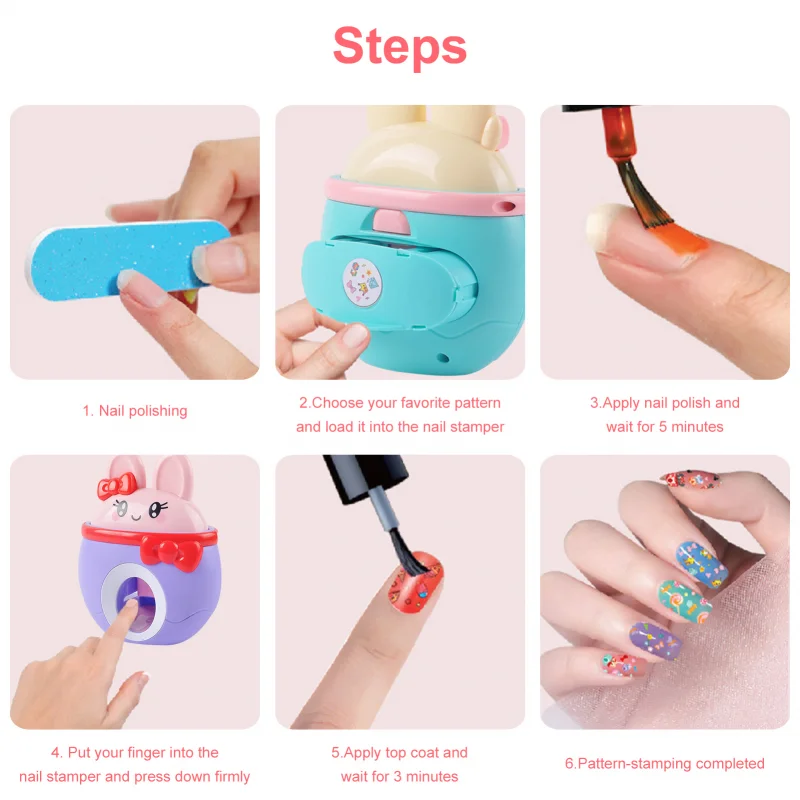 17Pcs/Set DIY Nail Printer Manicure Makeup Toys Kids Nail Art Kit Pretend Play Toys Set Gift For Girls Toys Nail Stamper Set 6
