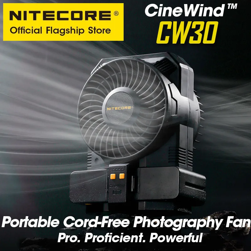 NITECORE CW30 CineWind Mini Photography Fan Protable Cord-Free Fan Blower for Stage Short Video Wedding Film Studio, Battery smart rotating display stand 360 degree usb frosted turntable swivel base bracket for photography video shooting 13cm mini size