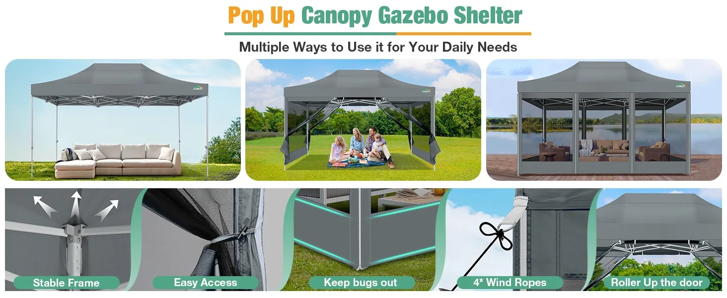 10x15 canopy with sidewalls 10x15 Screen tents 10x15 Pop up gazebo  10x15 canopy with netting 