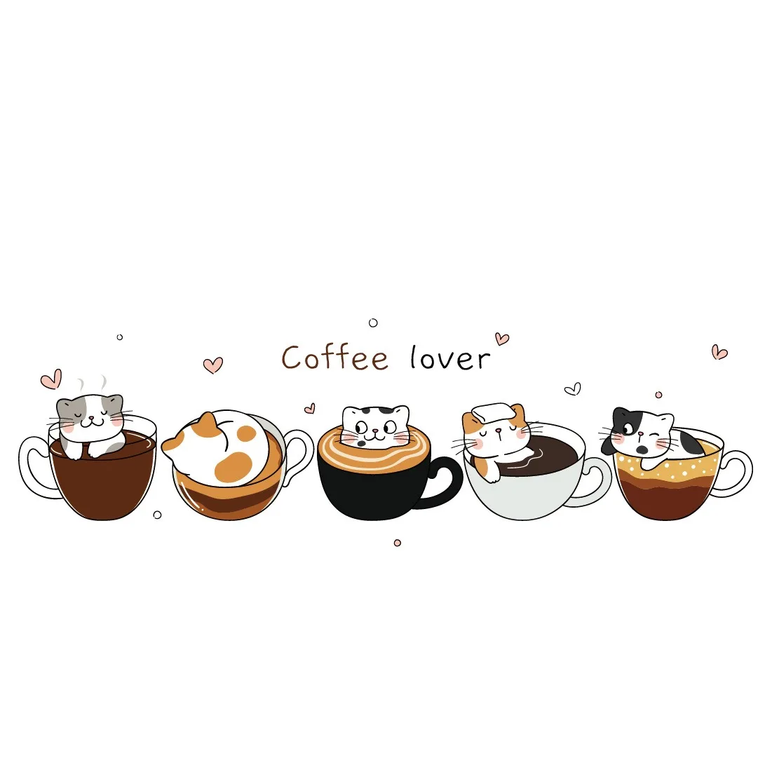 COFFEE cute cat cartoon wall stickers Restaurant living room cafe background wall decoration self-adhesive wall stickers