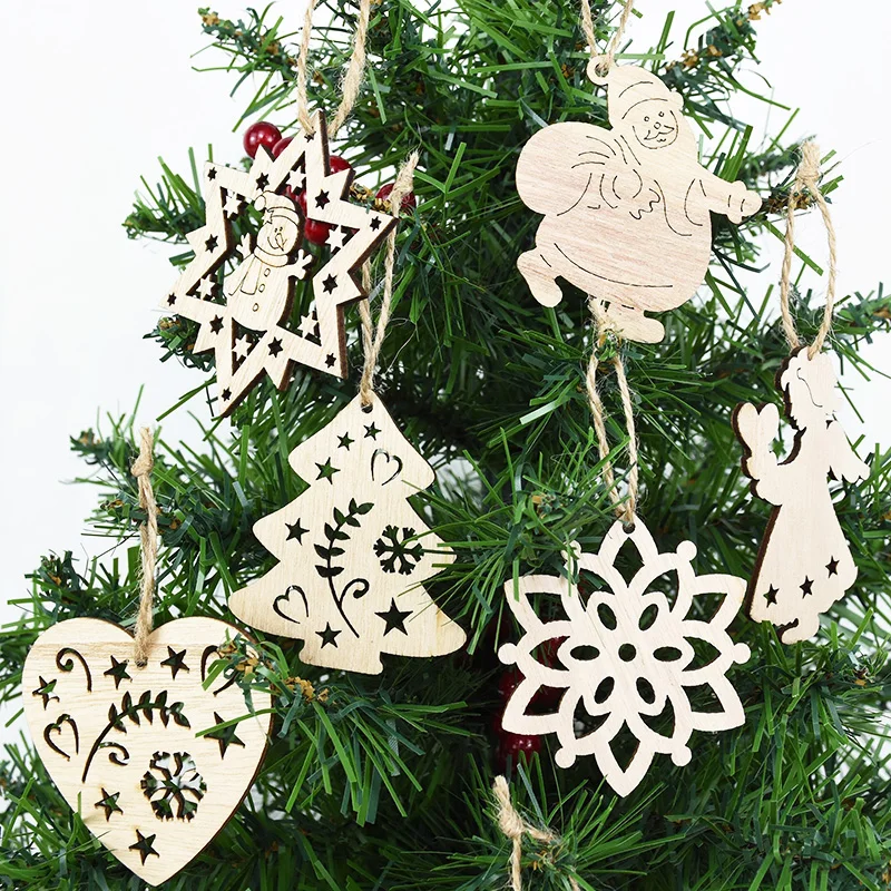 

5pcs Vintage Christmas Wooden Pendants DIY Crafts Xmas Tree Hanging Ornaments 2024 Navidad Home Christmas Decoration Gifts